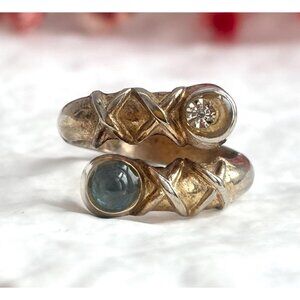Faux Labradorite Wrap Adjustable Gold Toned Costume Jewelry Vintage Ring - sz 8